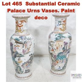 Lot 465 Substantial Ceramic Palace Urns Vases. Paint deco