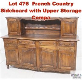 Lot 476 French Country Sideboard with Upper Storage Compa