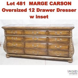 Lot 481 MARGE CARSON Oversized 12 Drawer Dresser w inset