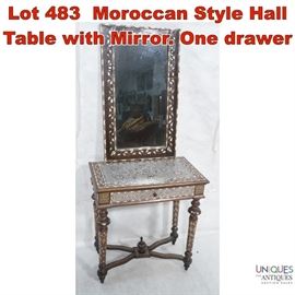Lot 483 Moroccan Style Hall Table with Mirror. One drawer