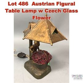 Lot 486 Austrian Figural Table Lamp w Czech Glass Flower