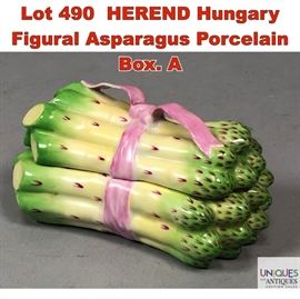 Lot 490 HEREND Hungary Figural Asparagus Porcelain Box. A
