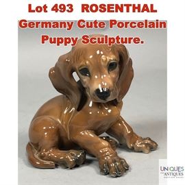 Lot 493 ROSENTHAL Germany Cute Porcelain Puppy Sculpture.