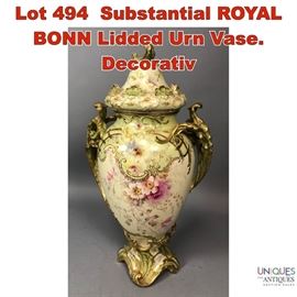 Lot 494 Substantial ROYAL BONN Lidded Urn Vase. Decorativ