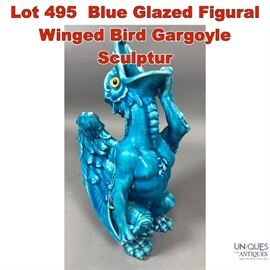 Lot 495 Blue Glazed Figural Winged Bird Gargoyle Sculptur