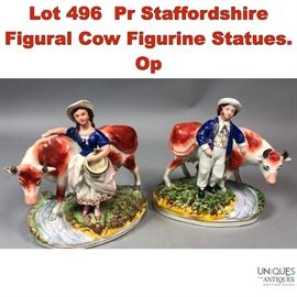 Lot 496 Pr Staffordshire Figural Cow Figurine Statues. Op