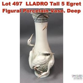 Lot 497 LLADRO Tall 5 Egret Figural Porcelain Vase. Deep