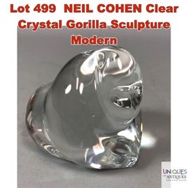 Lot 499 NEIL COHEN Clear Crystal Gorilla Sculpture Modern