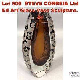 Lot 500 STEVE CORREIA Ltd Ed Art Glass Vase Sculpture. Ar