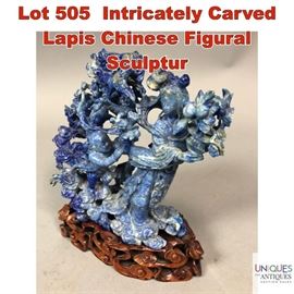 Lot 505 Intricately Carved Lapis Chinese Figural Sculptur