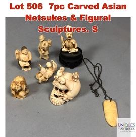 Lot 506 7pc Carved Asian Netsukes Figural Sculptures. S