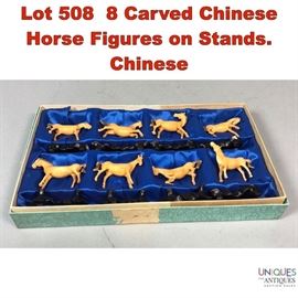 Lot 508 8 Carved Chinese Horse Figures on Stands. Chinese