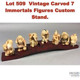 Lot 509 Vintage Carved 7 Immortals Figures Custom Stand.