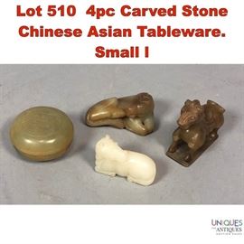 Lot 510 4pc Carved Stone Chinese Asian Tableware. Small l