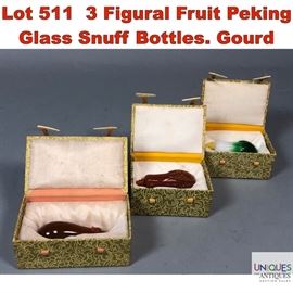 Lot 511 3 Figural Fruit Peking Glass Snuff Bottles. Gourd
