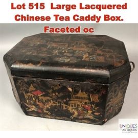 Lot 515 Large Lacquered Chinese Tea Caddy Box. Faceted oc