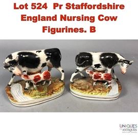 Lot 524 Pr Staffordshire England Nursing Cow Figurines. B