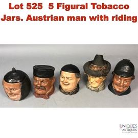 Lot 525 5 Figural Tobacco Jars. Austrian man with riding