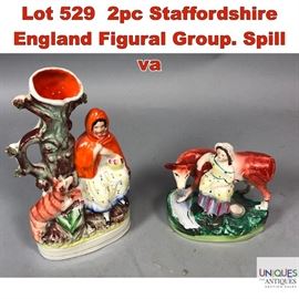 Lot 529 2pc Staffordshire England Figural Group. Spill va