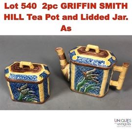 Lot 540 2pc GRIFFIN SMITH HILL Tea Pot and Lidded Jar. As