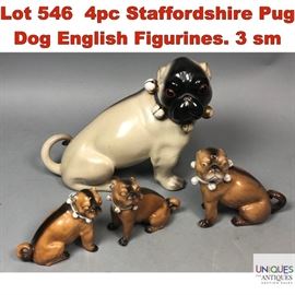 Lot 546 4pc Staffordshire Pug Dog English Figurines. 3 sm
