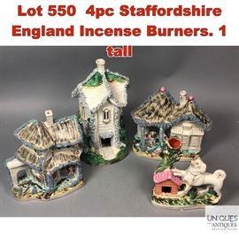 Lot 550 4pc Staffordshire England Incense Burners. 1 tall