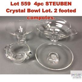 Lot 559 4pc STEUBEN Crystal Bowl Lot. 2 footed compotes.