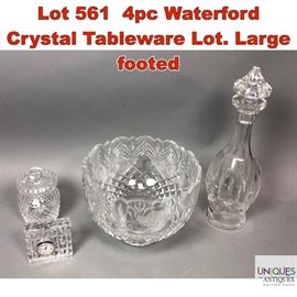 Lot 561 4pc Waterford Crystal Tableware Lot. Large footed