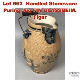 Lot 562 Handled Stoneware Puring Jug FIN GLASSBEIM. Figur