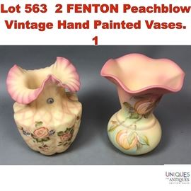 Lot 563 2 FENTON Peachblow Vintage Hand Painted Vases. 1