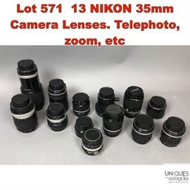 Lot 571 13 NIKON 35mm Camera Lenses. Telephoto, zoom, etc