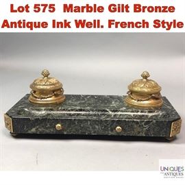 Lot 575 Marble Gilt Bronze Antique Ink Well. French Style