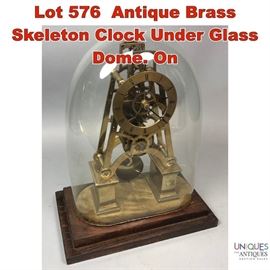 Lot 576 Antique Brass Skeleton Clock Under Glass Dome. On
