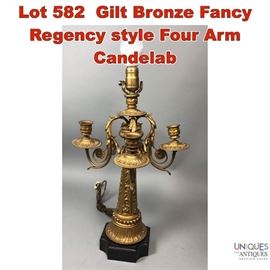 Lot 582 Gilt Bronze Fancy Regency style Four Arm Candelab