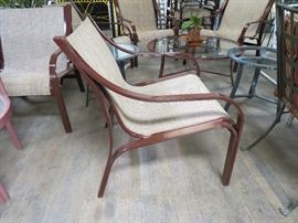 Brown Jordan chat set - 6 chairs 3 ottomans and a round 36" coffee table like new!