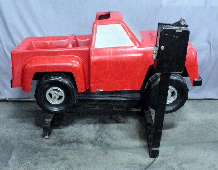 Coin Operated Red Truck Kiddie Ride, 62"L x 41"W x 39"H, Works