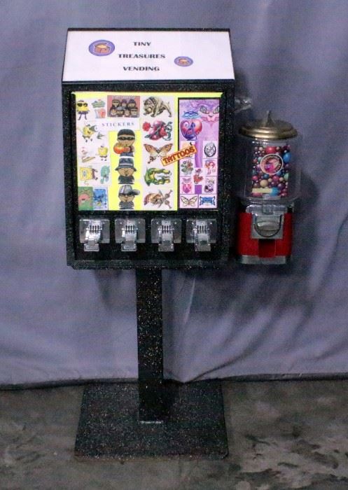 Sticker/Tattoo Flat Vending Machine on Stand with Gumball/Capsule Machine, Includes Keys, 18"W x 48"H