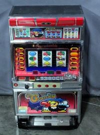 1997 Cranky Contest Japanese Casino Pachislo Token Slot Machine, 19"W x 32"H x 11.5"D, Works