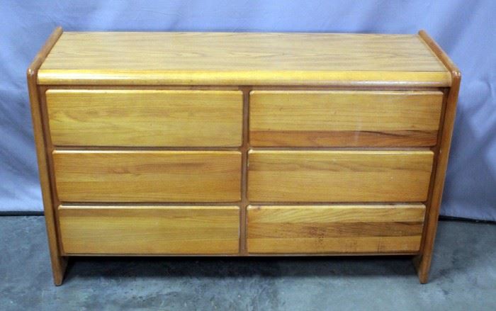 Mid-Century Blonde 6-Drawer Dresser, 53"W x 32"H x 17.5"D