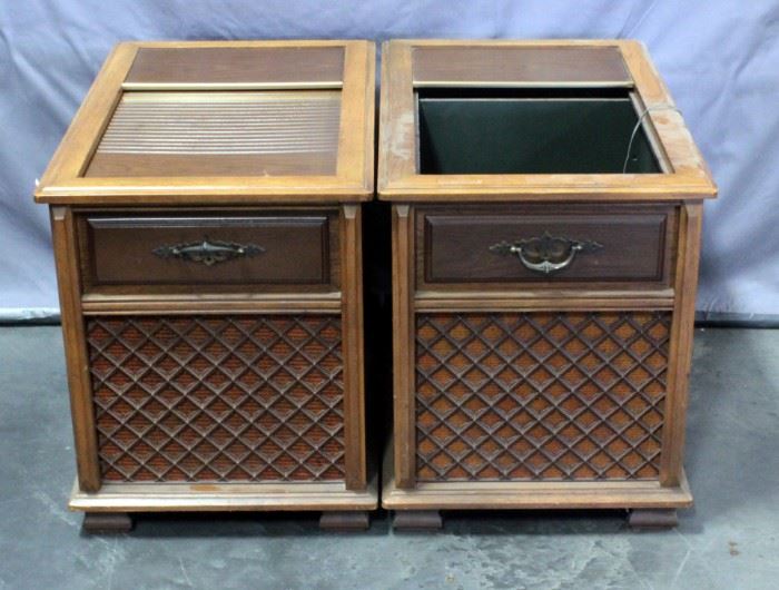 Magnavox Solid State Radio And Turntable End Tables, One With Record Storage, Qty 2, 19"W x 23"H x 30.5"D