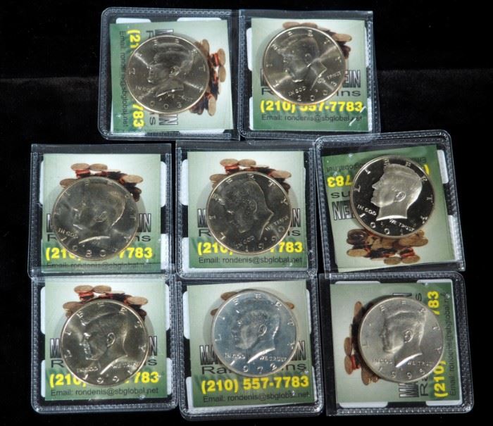 Kennedy Half Dollars, 1972, 1980, 1990, 1991 (2), 1995, 2003 (2), Total Qty 8