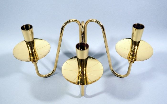 Tommi Parziner Mid-Century Modern Brass 3-Candle Candelabra