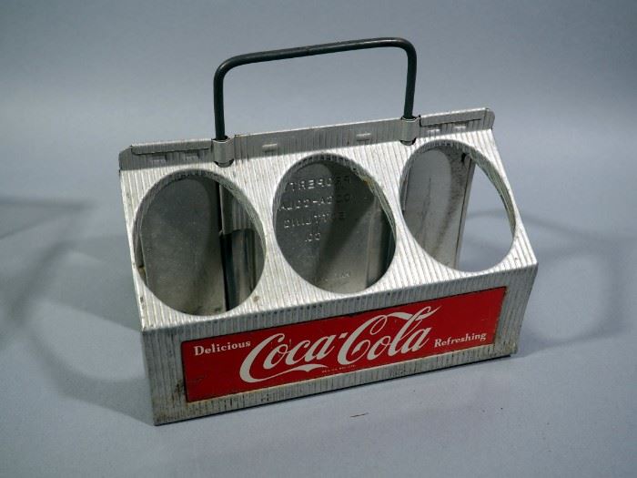 Aluminum Coca-Cola 6-Pack Bottle Carrier And Wood 6-Pack Bottle Carrier
