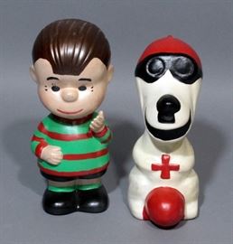 Marcolin Art Crystal Snoopy Paper Weight, Snoopy As Red Baron And Linus Plaster Figurines And Raggedy Ann, Total Qty 4