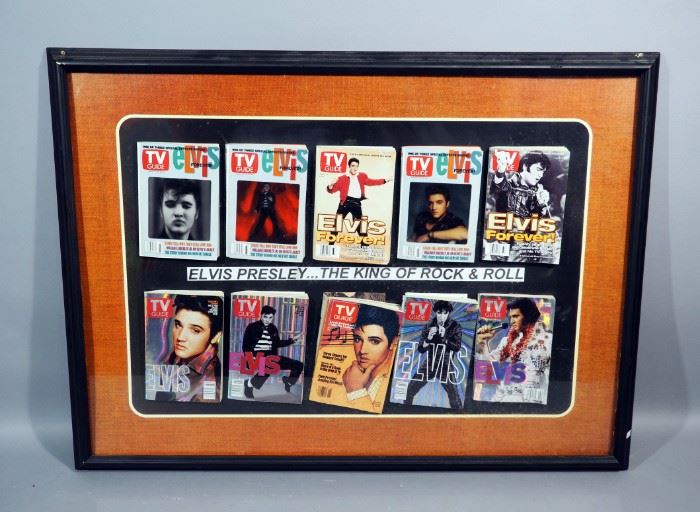 Framed Matted TV Guides With Elvis Presley Covers Includes Holographics, 38" x 28.5"