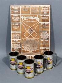 Beeropoly Game Board And Falstaff Tin Mugs, Qty 5