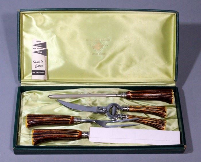 Vintage Everbrite Italian Carving Set with Antler-Style Handles