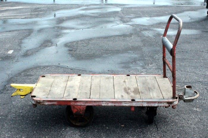 Jakes Foundry Steampunk Industrial Factory Railroad Cart with Cast Iron and Rubber Wheels, Platform Measures 30"W x 60"L