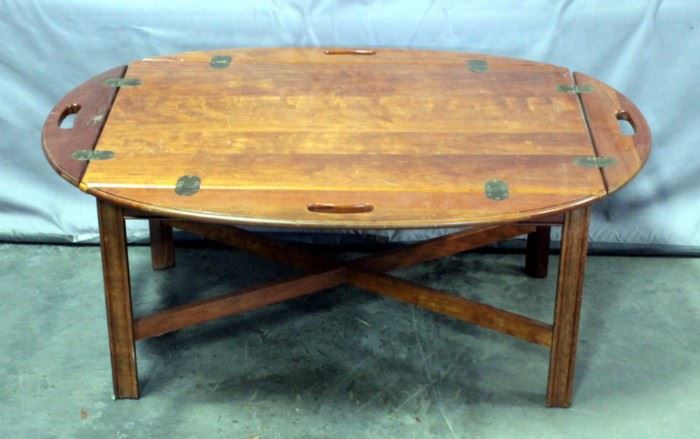 Mid Century Butler's Folding Tray Drop Side Coffee Table, 42"L x 30"W x 17"H with Sides Down