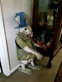 Fabulous Whimsical rabbit wood with tin clothing and hat